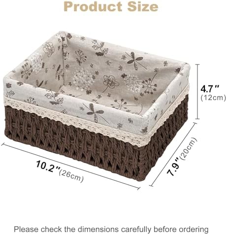 Wicker Storage Baskets, Handwoven Paper Rope Organizer Bins with Removable Floral Liner, Large for Bathroom, Pantry, She