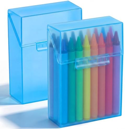 Clabby 2 Pcs Clear Plastic Crayon Boxes Hold 24 Count, Blue