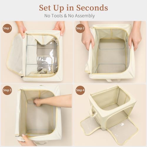 GoMaihe Clothes Storage Bins with Metal Frame for Closet, 40L 6-Pack Beige