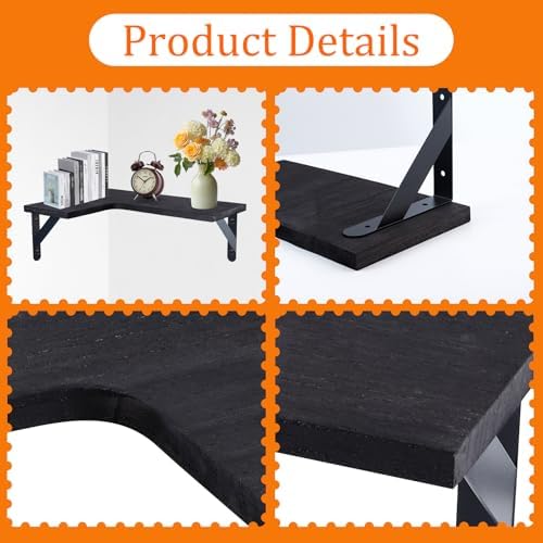 5 Pack Floating Shelves, Rustic Wood, Black