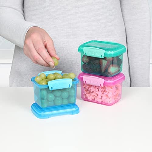 Sistema 3-Piece Food Storage Containers with Lids for Lunch, Meal Prep, and Leftovers, Dishwasher Safe, 1.6-Cup, Blue/Green/Pink