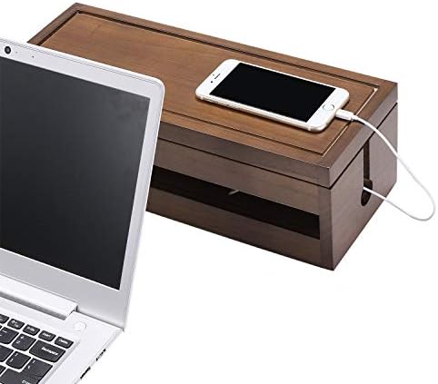Changsuo Cable Management Box Wooden Cord Organizer Box for Extension Cord Power Stripe Surge Protector Wire Management 