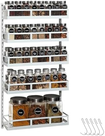 X-cosrack Wall Mount Spice Rack Organizer 5 Tier Height-Adjustable Hanging Spice Shelf Storage for Kitchen Pantry Cabine