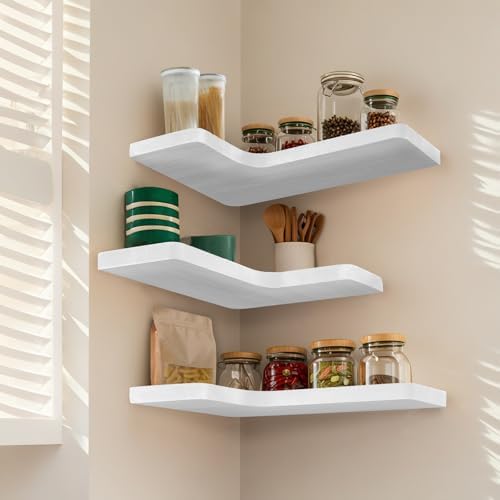 Floating Corner Shelves Set of 3, Solid Wood Picture Wall Shelf, Floating Shelves for Storage for Bedroom Kitchen Bathro