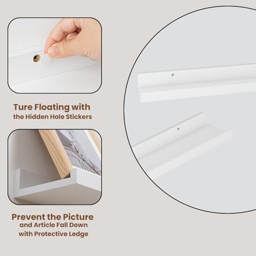 Heimlove Picture Ledge Shelf,48 inch Long Floating Shelves for Wall Set of 2,White Picture Shelf with Lip for Wall Decor