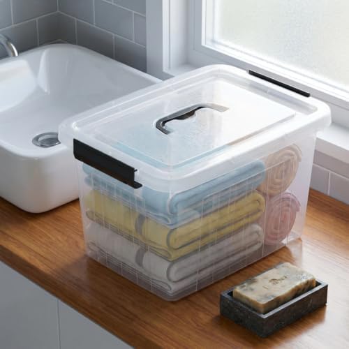 Sandmovie 12 Quart Clear Plastic Latching Storage Box, 6 Packs