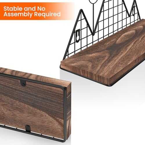 Homode Floating Shelves, Set of 2 Mountain Wall Shelves, Brown and Black