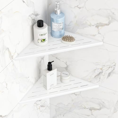 Qeke 12" Corner Shower Shelves 304 Stainless Steel, Matte White, 2 Pack