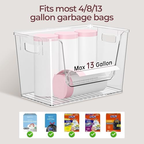 Delamu 2 Set Pantry Organizers and Storage, Trash Bag Holder Under Sink Organizer for 4-13 Gal Bags, Trash Bag Dispenser