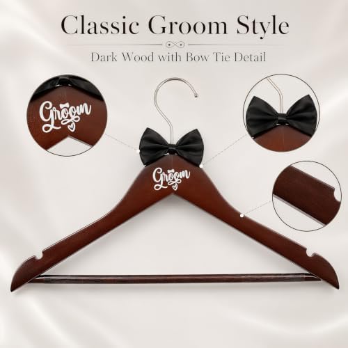 3 Piece Bride and Groom Hangers, Wooden Formalwear Display Set