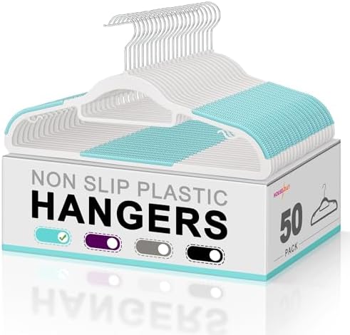 HOUSE DAY Slim Plastic Hangers 50 Pack, Non Slip Blue Clothes Hangers