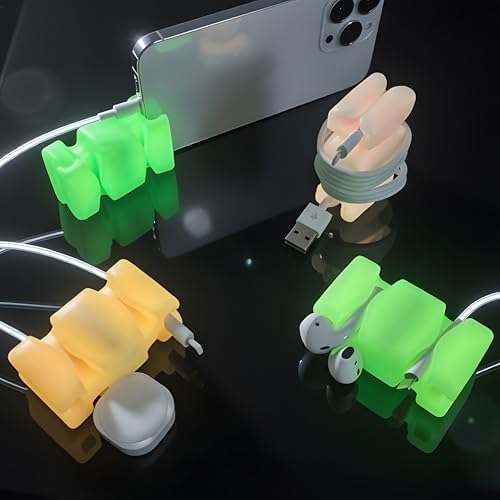 CordBrick 4PK Glowing Silicone + Steel Weighted Cable Holders for Nighstands, Cord Wraps for Travel, Unique iPhone Acces
