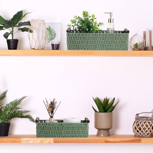 Boao 3 Pcs Boho Storage Wicker Baskets Handmade Woven Decorative Paper Rope Baskets for Organizing with Handle Counterto