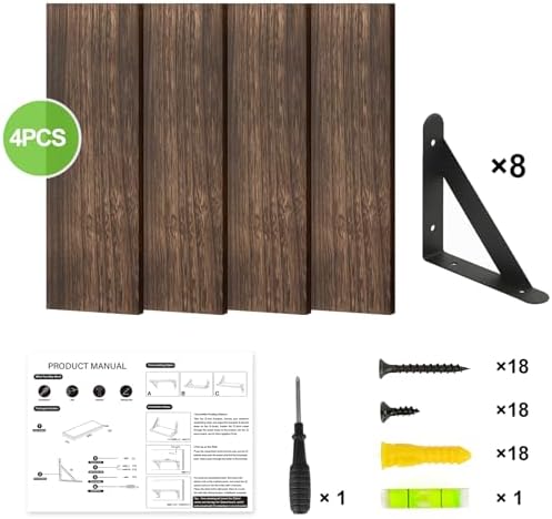 Fixwal Wall Floating Shelves for Home Decor (Brown, Set of 4, 16.5 Inch)
