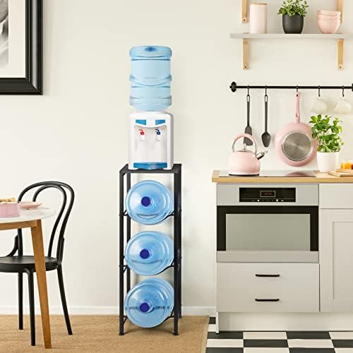Water Bottle Holder Organizer 5 Gallon Water Jug Stand with Shelves, 3-Tier Water Bottle Dispenser Stand for Kitchen Liv