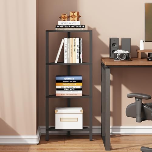 TUTOTAK Corner Shelf, 4-Tier Corner Bookshelf for Small Space