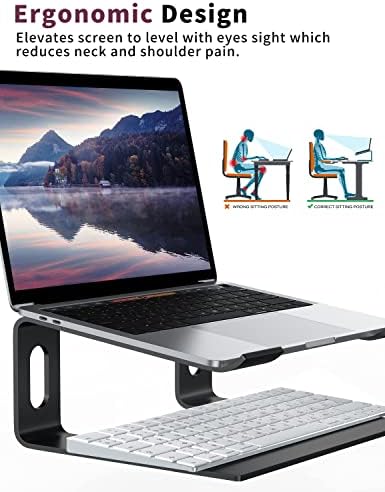 ALASHI Ergonomic Laptop Stand, Aluminum Desk Riser, 10-15.6", Black