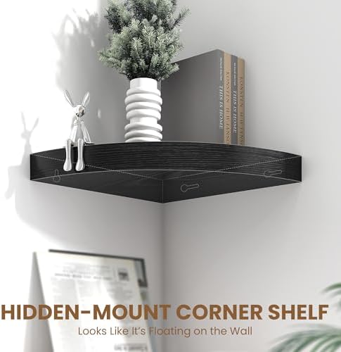 Fun Memories Floating Corner Shelves Set of 2 - Rustic Wood Wall Mounted Storage and Display Shelves for Living Room, Be