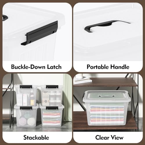 Plastic Storage Boxes with Lids, 4 Pack 20L Clear Bins