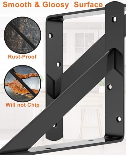 LuckIn 4 Pack Heavy Duty Shelf Bracket 12 Inch, Wall Shelf Brackets for Floating Shelves, L Brackets with 90 Degree Tria