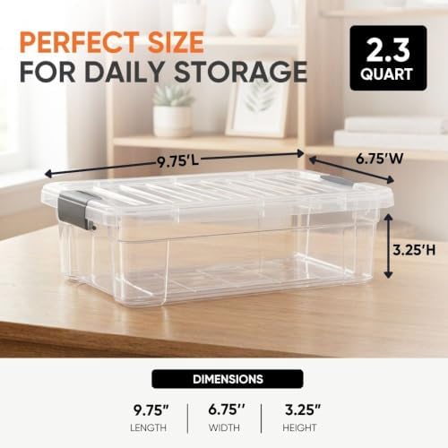 Superio 2.3 Quart Clear Plastic Storage Containers with Lids, Stackable Organizer Bins, BPA-Free Storage Boxes for Home,