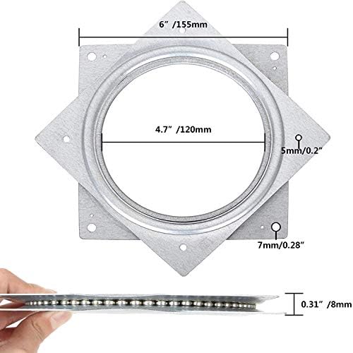 8 Pack 6 inch Lazy Susan Hardware 5/16" Thick Square Rotating Bearing Plate with 220lbs Capacity, Zinc Plated Steel Swiv
