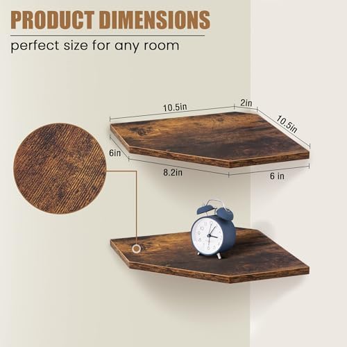 Fun Memories Corner Shelf Wall Mount, Floating Corner Shelves, Set of 2 Corner Wall Shelf Organizer, Rustic Wood Wall St