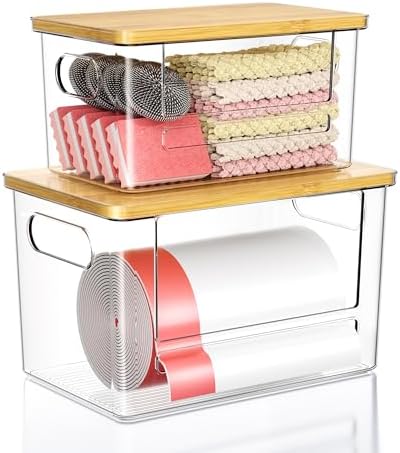 Trash Bag Dispenser 2 Pack (XL+S) - Trash Bag Holder with Bamboo Top