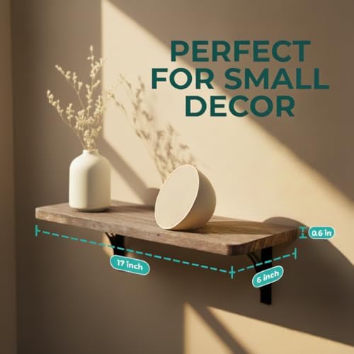 Willowy Reinforced Steel Bracket Rustic Brown Shelf - Easy to Install, Template and Video Included - Rustic Shelves for 
