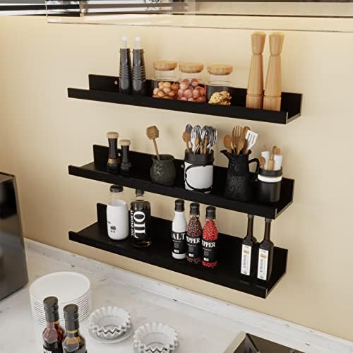 Giftgarden 24 Inch Black Floating Shelves Wall Mounted Woodgrain Picture Ledge Shelf for Storage Bedroom Bathroom Kitche