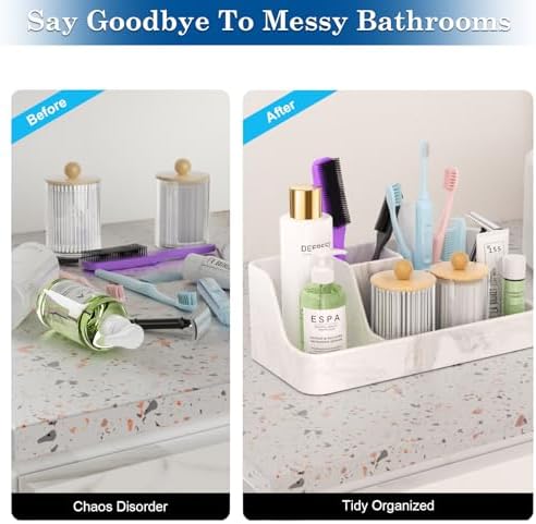 Marble Bathroom Countertop Organizer - Silicone Bathroom Vanity Countertop Organizer - Tooth Brush Organizer With 2PCS Q