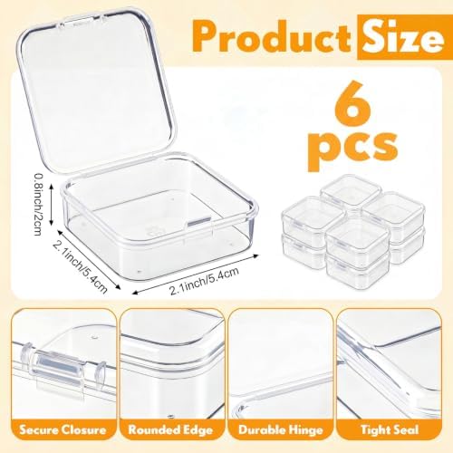 Jetec 6 Pieces Small Clear Plastic Storage Box, 2.1 x 2.1 x 0.8 Inch