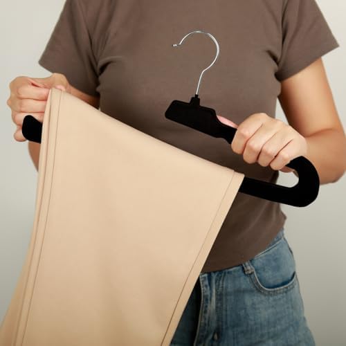 Velvet Pant Hangers Open End,16 Pack Non Slip Black Felt Trouser Hangers
