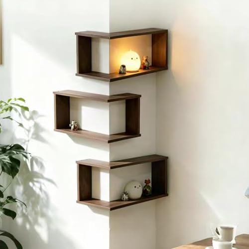 LIYAOLI Floating Shelves for Inside & Outside Corners Wall Shelves, Modern Wooden Corner Shelf Wall Mounted for Bedroom 