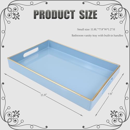 Spsyrine Blue Bathroom Vanity Tray with Handles for Dresser Tops
