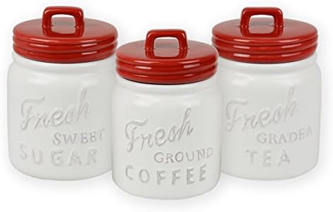 DII Kitchen Accessories Collection Ceramics, Jar Canister Set, Red, 3