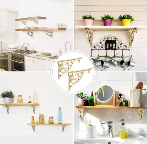 Shelf Brackets 6 Inch 4 Pack Heavy Duty Gold Wall Bracket Victorian Kitchen Decorative Rack Shelves, Shelf Bracket Avail