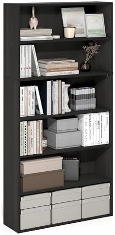 Furinno PASIR Book Shelf, 6-Tier Bookshelf with Open Storage Shelf, Standing Bookcase, 9.4 x 31.5 x 63, Easy Assembly, f