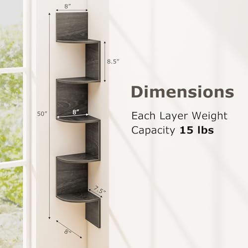 Tangkula 50''H Corner Shelf Wall Mount, 5-Tier Wooden Storage Organizer