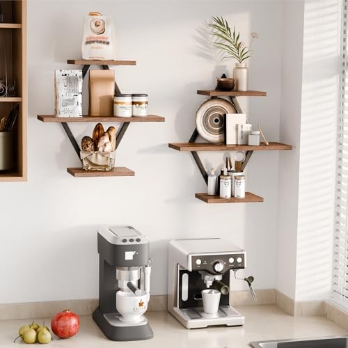 Floating Wall Shelves, Set of 2, Rustic Brown