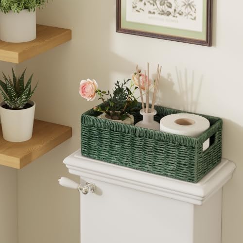 Vagusicc Wicker Storage Basket, Set of 2 Hand-Woven Paper Rope Wicker Baskets for Organizing Decor Storage Bins for Coun