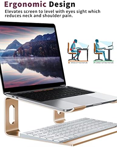ALASHI Ergonomic Laptop Stand, Aluminum Desk Riser, 10-15.6", Gold