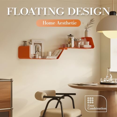 Sttoraboks Floating Wall Shelves Set of 3, Metal Mounted Shelf with Unique Design, Bookshelf for Storage & Display in Ba