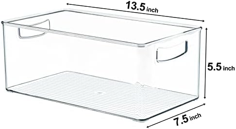 Hudgan 4 Pack Straight Sides Stackable Pantry Organizer Bins for Home Edit - 13.5''L x 7.5''W x 5.5''H
