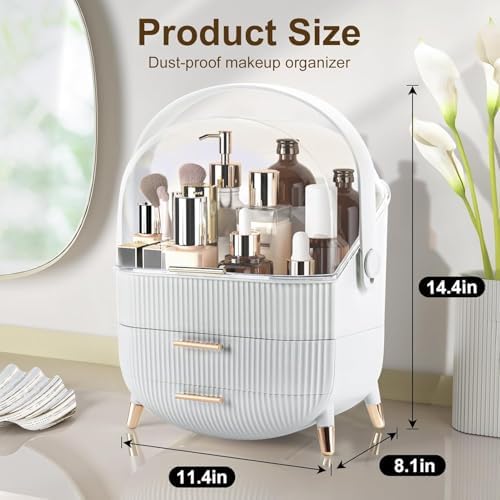 Makeup Organizer, Large Skincare Organizer for Vanity with Drawers & Cover