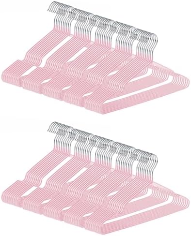 Ultra-Thin Metal Hangers, 100 Pack Non-Slip PVC Coated Space Saving Clothes Hangers for Closet, 16 inch Wide for Suits, Dresses, Jackets（Pink）