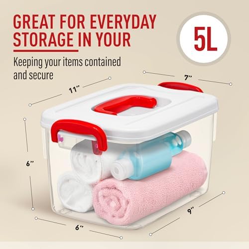 Tribello Clear Plastic Storage Bins with Lids and Handle Stackable Storage Bins, 5 Quarts - 2 Pack
