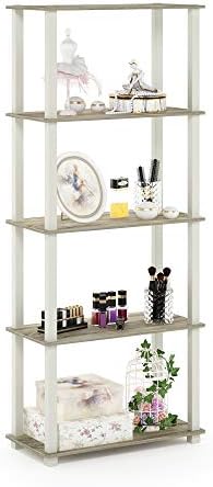 Furinno Turn-N-Tube 5-Tier Multipurpose Shelf / Display Rack / Storage Shelf / Bookshelf, Square Tubes, Sonoma Oak/White