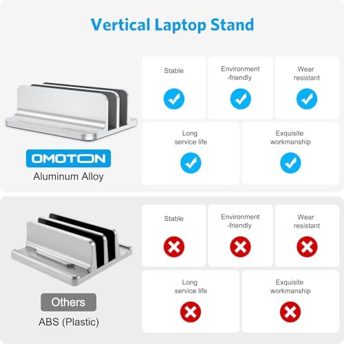 OMOTON Dual Vertical Desk Laptop Stand Holder, Fits MacBook Air/Pro, Silver