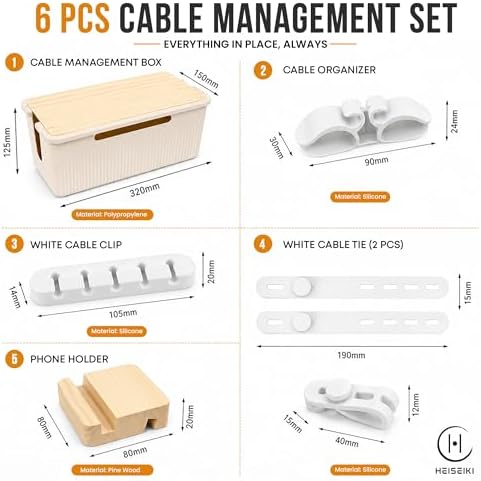 Cable Management Box, Cord Organizer, Pine Wood Lid, Cream White